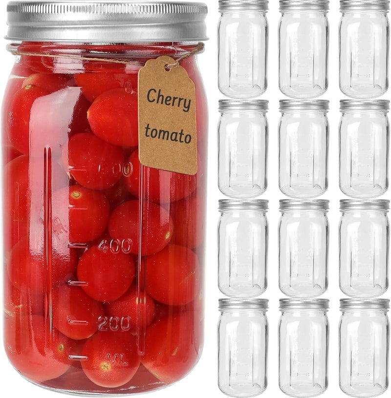 CycleMore Wide Mouth Mason Jars 32 oz, 12 Pack Large Glass Mason Jar with Metal Airtight Lids and Bands, 1 Quart Canning Jars for Pickling, Fermenting, Food Storage & DIY Projects - Image 1